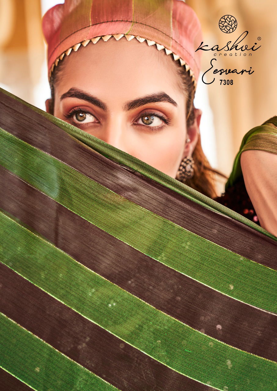 Kashvi Eesvari Party Wear Printed Stain Fancy Saree Collection